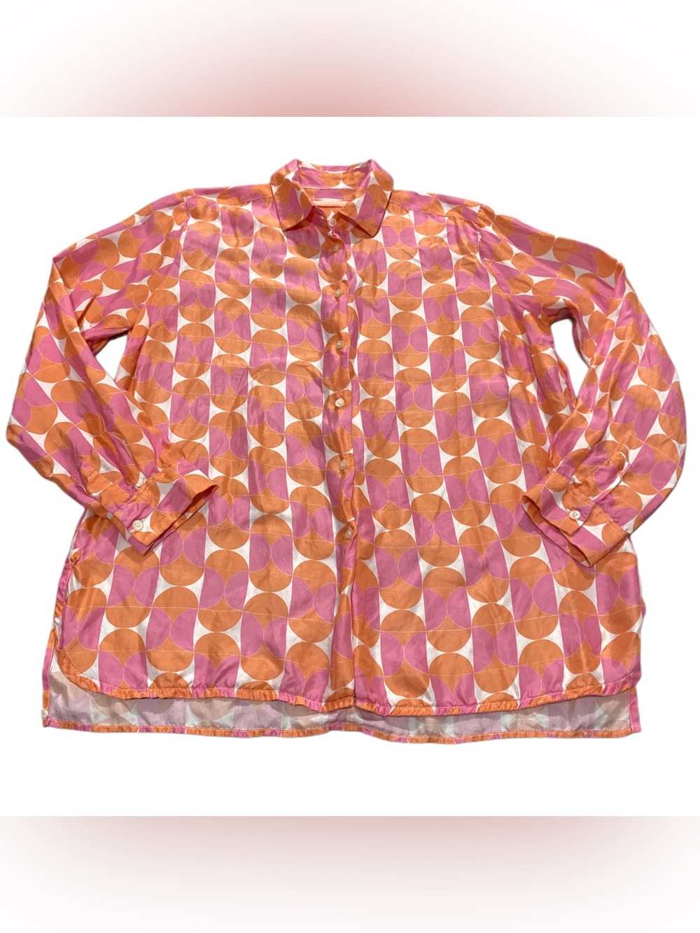 Vilagallo silk blouse button up geometric orange pink size 44 EU